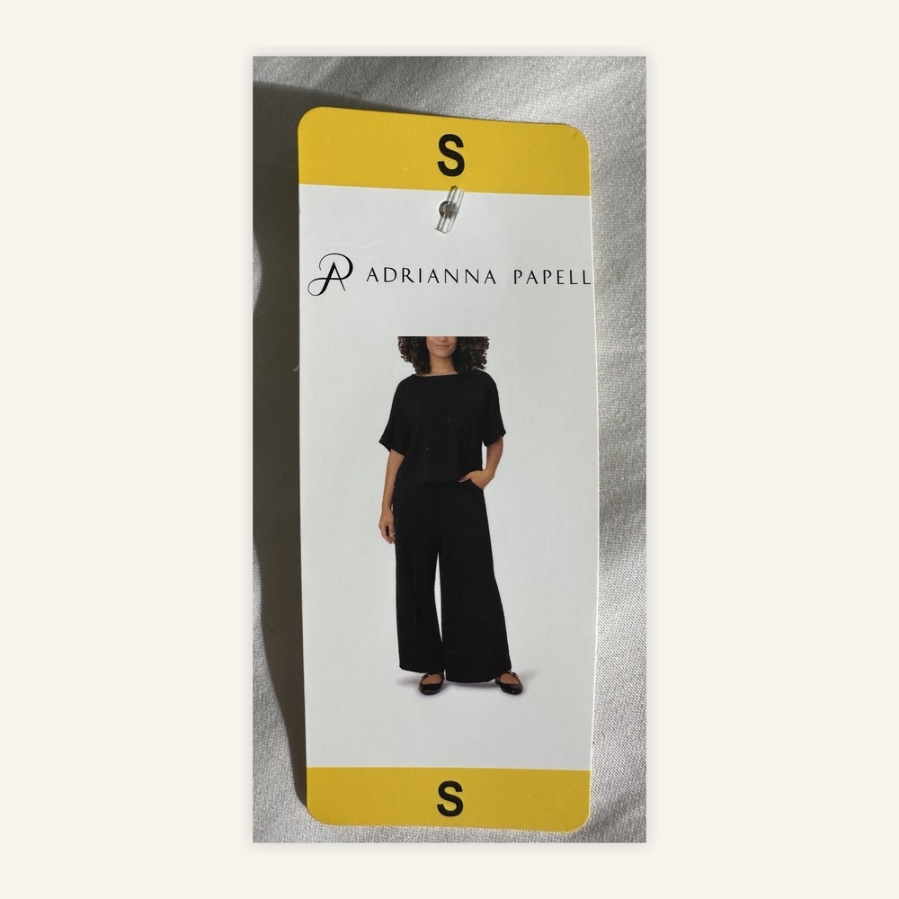 Adrianna Papell Womens 2 Piece Set Black Textured Crop Top Wide Leg Pants Small - Picture 4 of 4